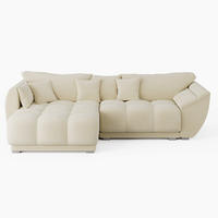 ECKSOFA LARGO Links Creme Velours-Stoff L-Form Couch mit Schlaffunktion & Bettkasten - Creme/Schwarz, Holz (180/285cm) - Barchello