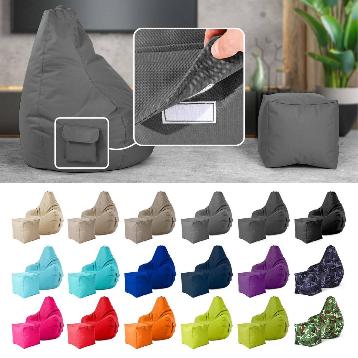 SITZSACK + Hocker "Cozy+Cube" 2er Set - Hellblau, Textil (70/90/80cm) - Green Bean