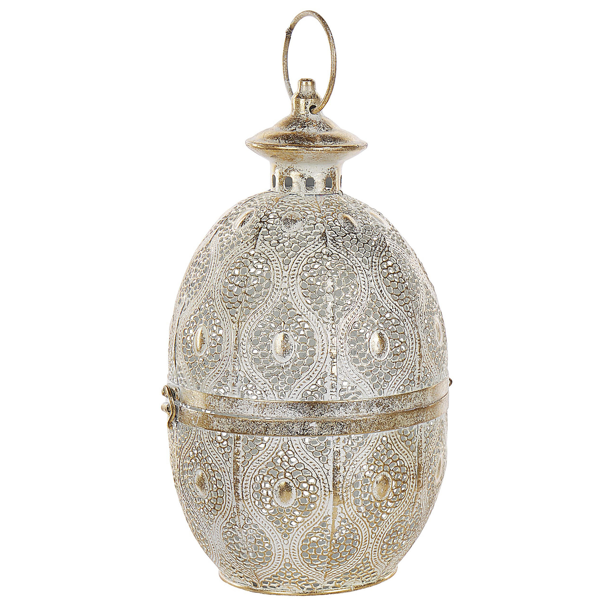 LATERNE Metall 34 cm Gold Amorgos - Goldfarben/Weiß, Metall (19/34/19cm) - Beliani