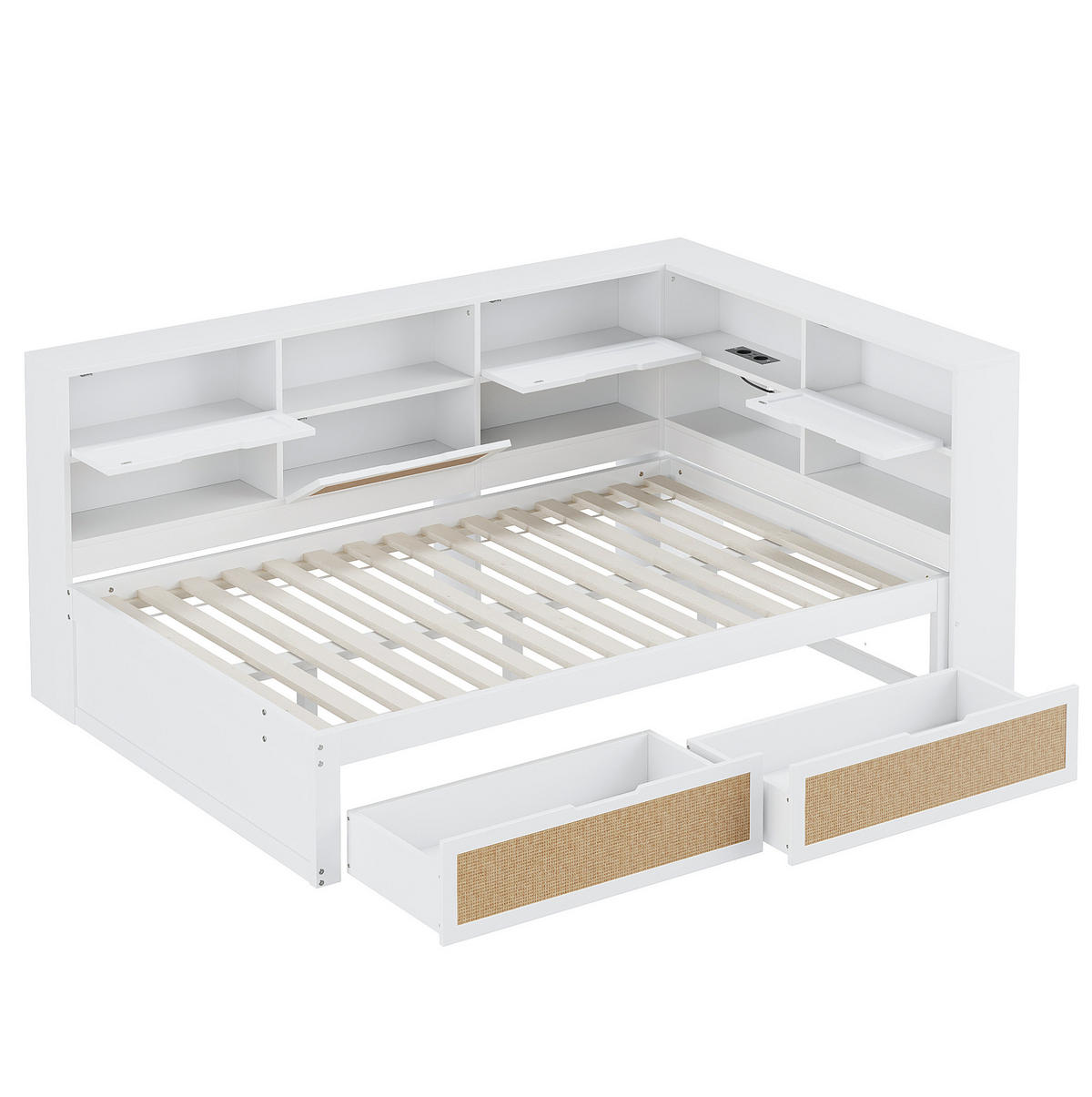 POHOVKA na spaní 140/200 cm bílá z MDF s úložným prostorem a USB nabíjením - bílá, kompozitní dřevo (140/200cm) - OKWISH