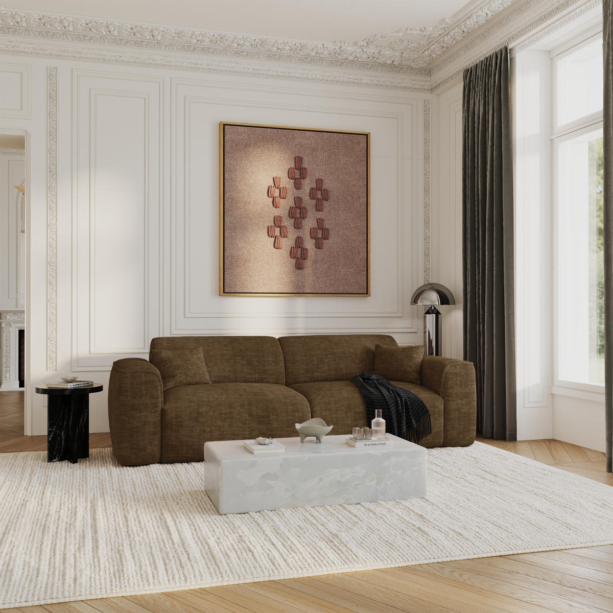 SCHLAFSOFA GERADE Texturierter Samt Espresso-Braun 240cm - Dunkelbraun/Braun, Textil (240/73/97cm) - Sia Home