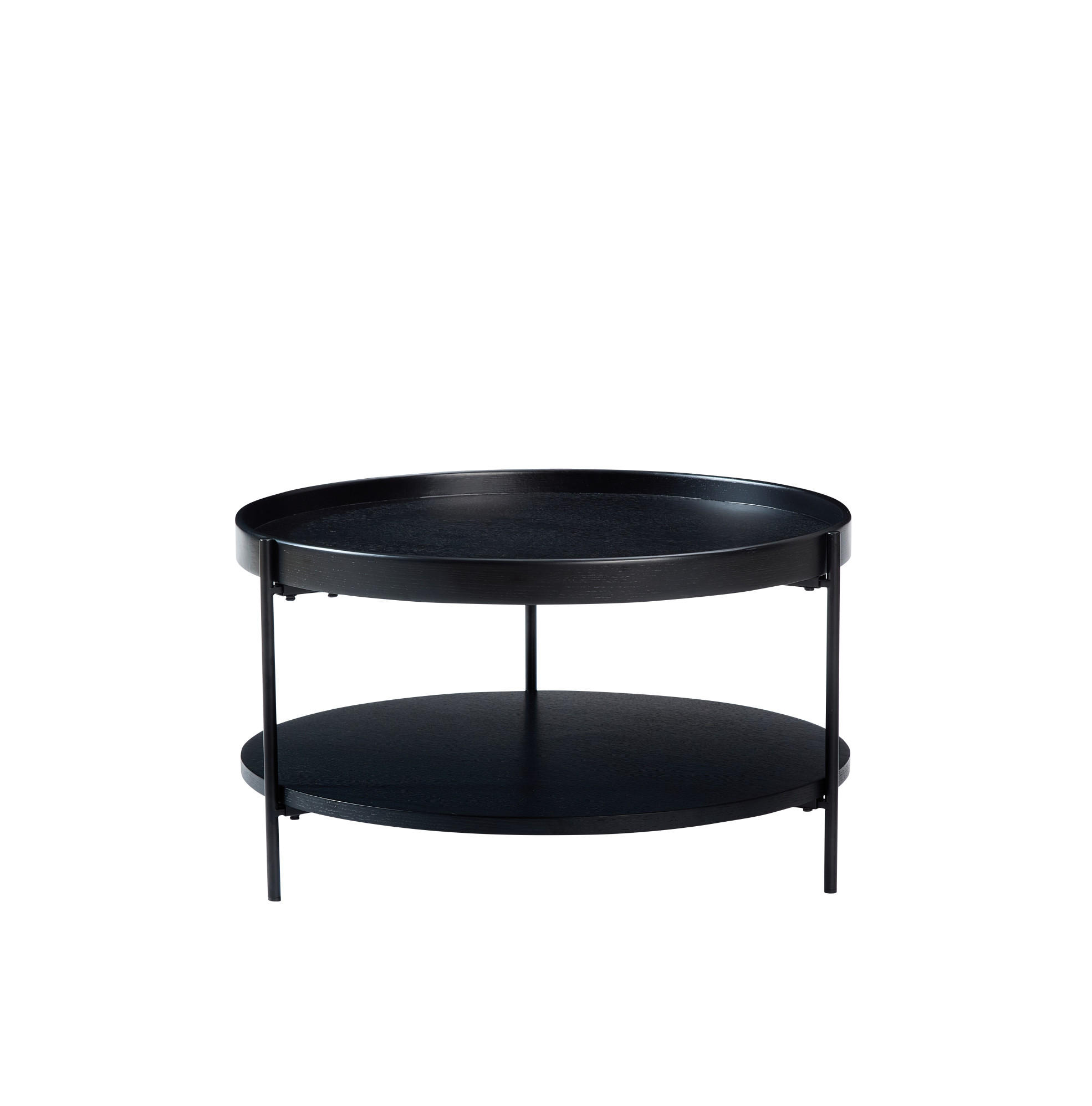COUCHTISCH 69/69/38 cm mit 2 Ebenen, Holzoptik und stabilem Metallgestell, Schwarz - Schwarz, Holzwerkstoff (69/69/38cm) - Modfu
