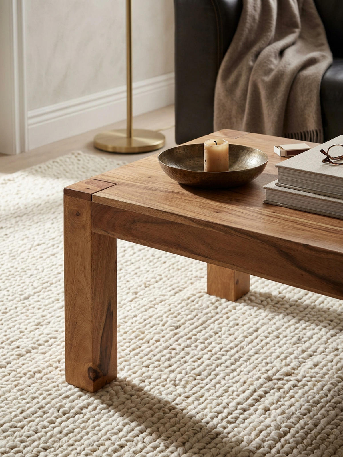 COUCHTISCH aus Akazienholz, rustikal, quadratisch, handgefertigt, Beige 110x60x40 cm - Beige, Holz (60/110/40cm) - KADIMA DESIGN