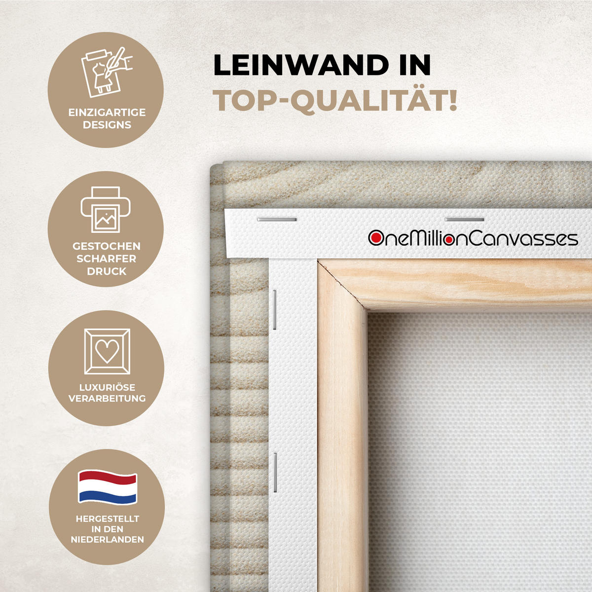 LEINWANDBILD Muster - Abstrakt - Weiß Wandbild 40x30 cm - Beige, Textil (40/30cm) - MuchoWow