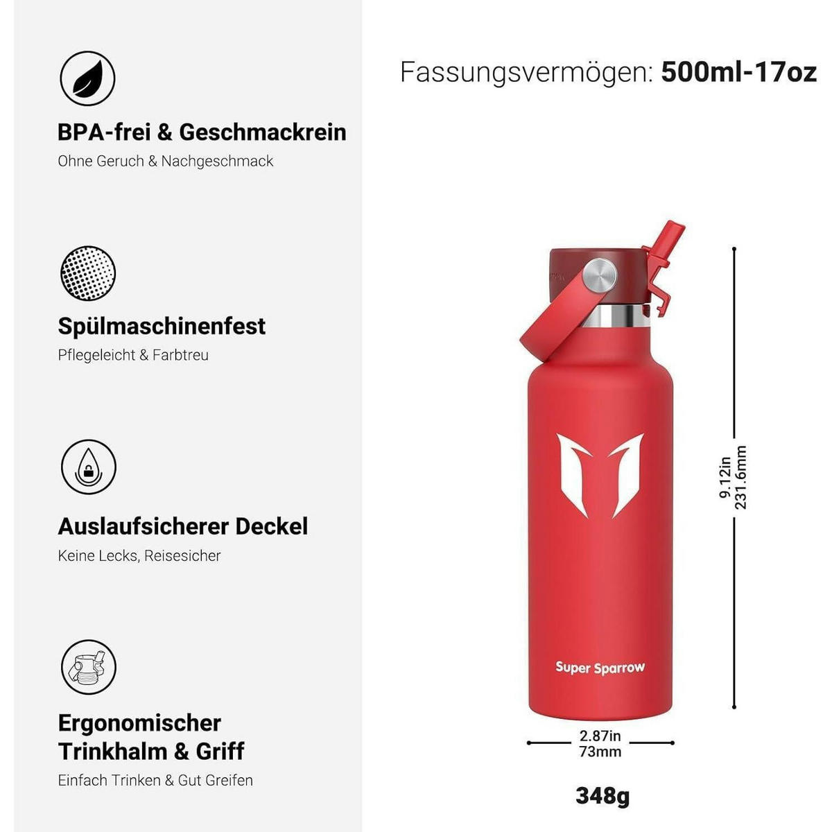 TRINKFLASCHE Edelstahl 500 ml C-Lava - Rot, Metall (7.5/7.5cm)