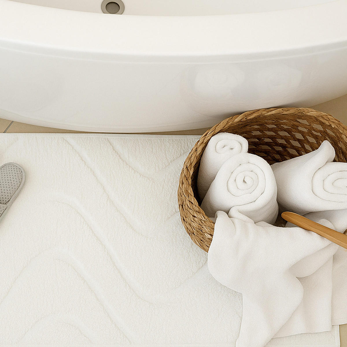 BADTEPPICH Waschbar Bath Waves 400 Weiß 40x60 cm - Weiß, Textil (40/60cm) - carpet city