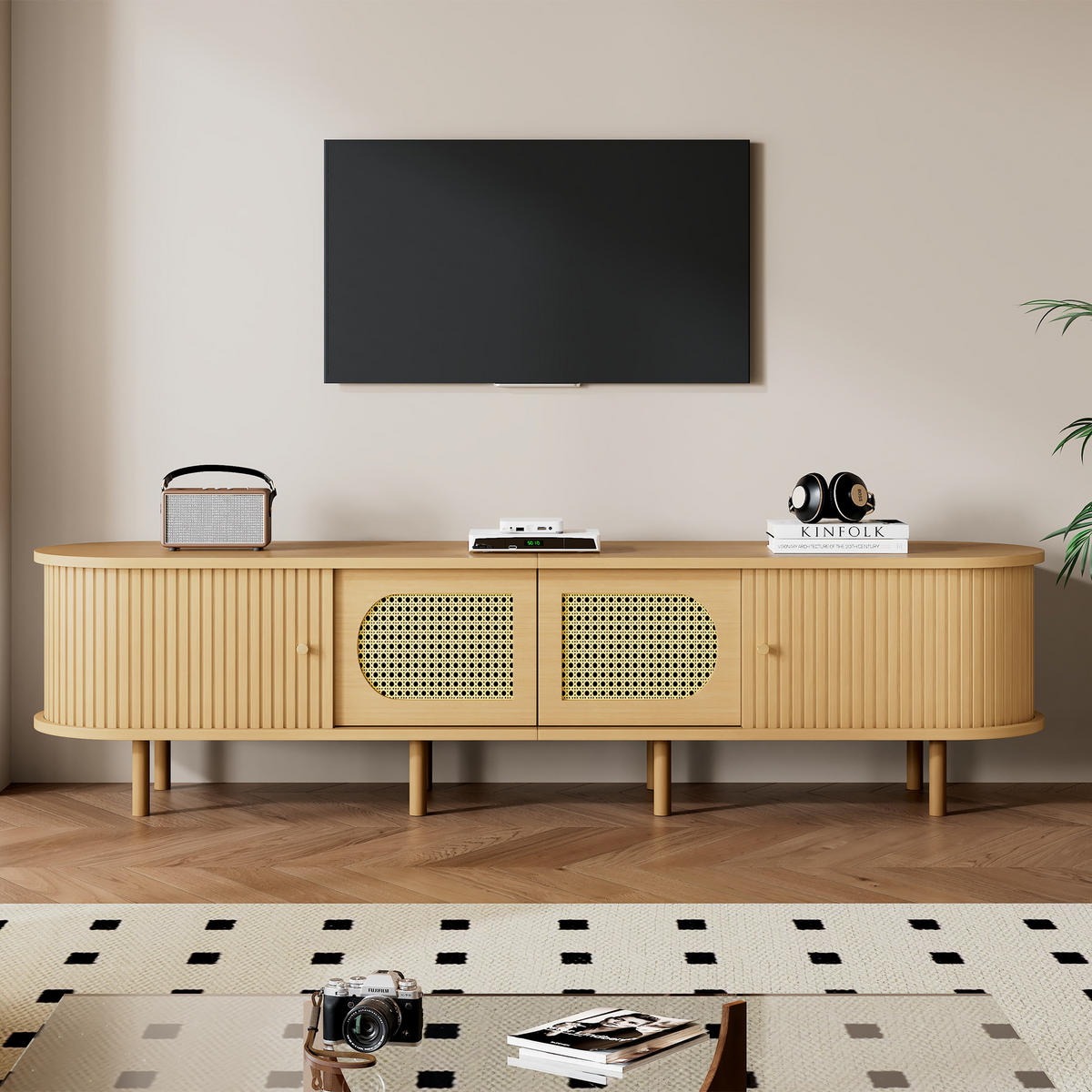 LOWBOARD DE-40414 2 Rattan-Türen mit Rolltüren Helle Holzfarbe - Naturfarben, Holzwerkstoff (180/40/40cm) - ComfortXL