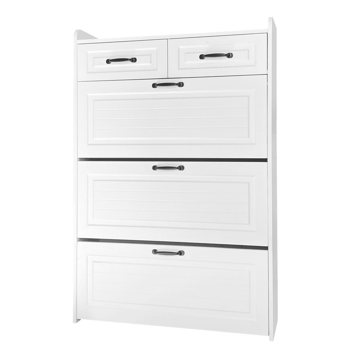 SCHUHSCHRANK mit Schubladen und Türen, weiß matt / Eichen-Optik, moderner Stauraum für Wohnzimmer, 131/23,5/80 cm - Weiß, Holzwerkstoff (131/23.5/80cm) - Redom