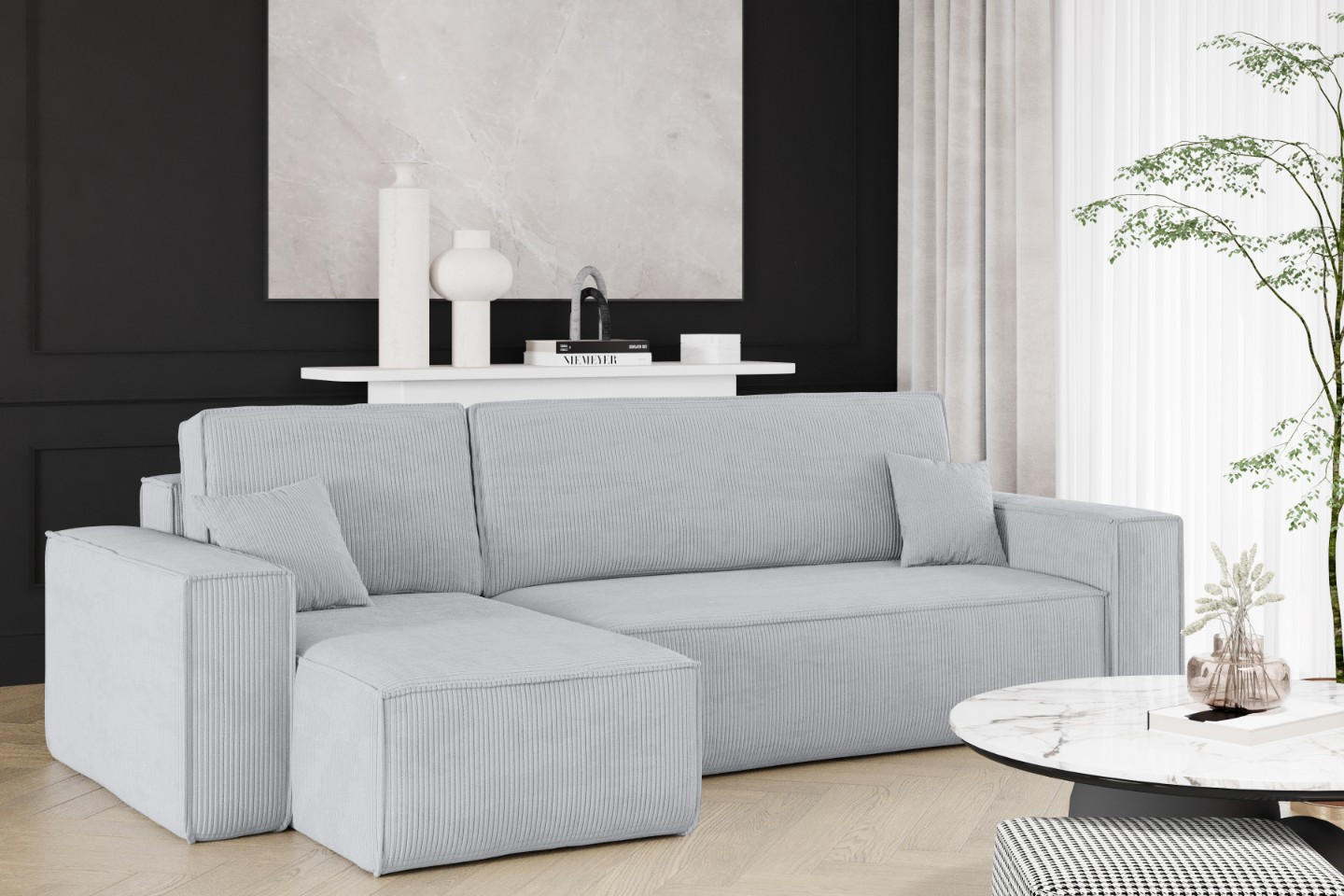 ECKSOFA Mit Schlaffunktion Und Bettkasten BEST Stoff Poso Dicker Cord Grau Links - Grau, Holz/Textil (142/244cm) - Kaiser Möbel