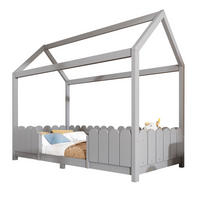 POSTELJA v obliki hiše 90/200 cm siva iz borovega lesa in MDF z varovalno ograjo ter letvenim dnom - siva, les (90/200cm) - OKWISH