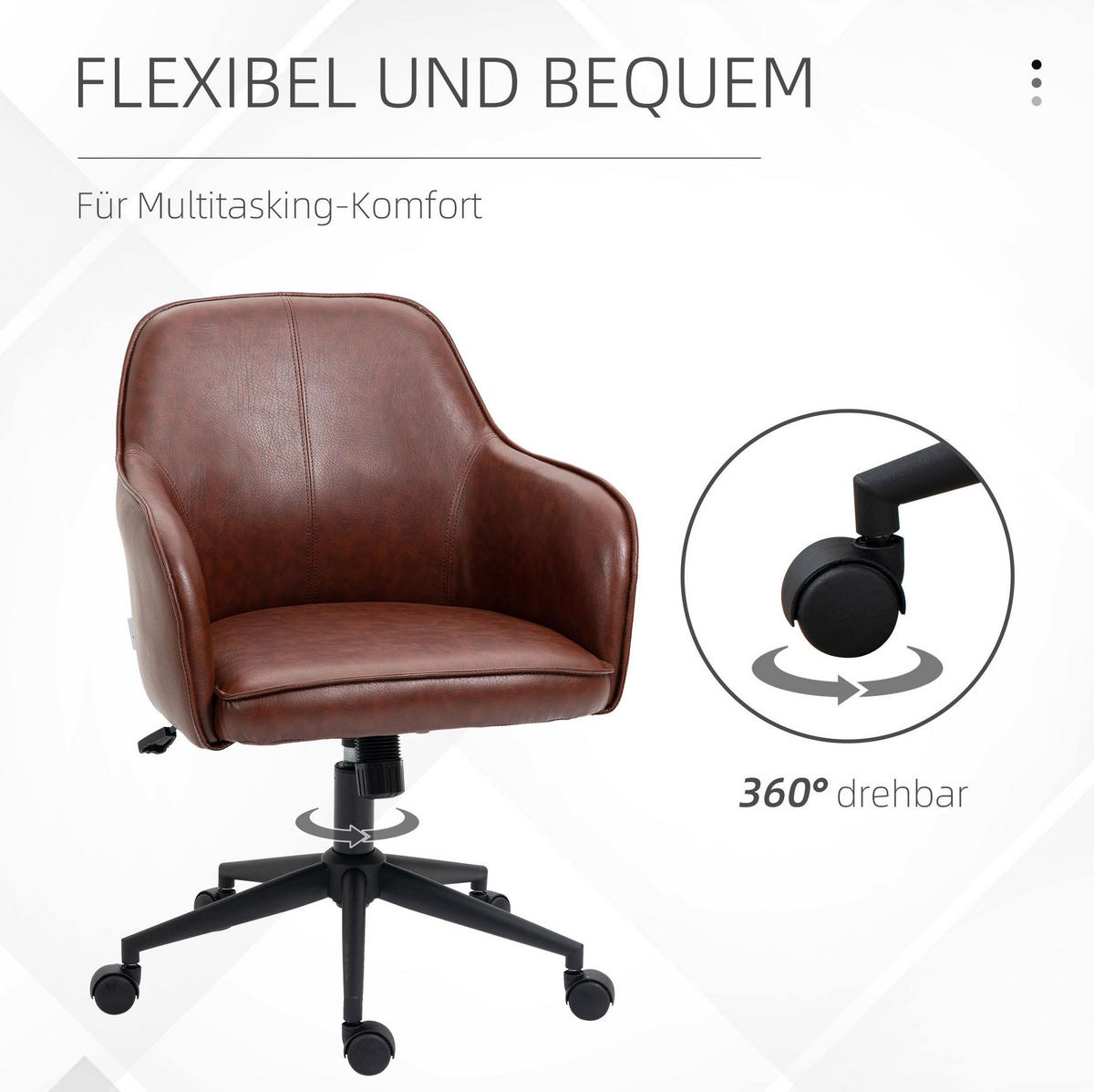 BÜROSTUHL höhenverstellbar mit Wippfunktion Kunstlederoptik Braun - Braun, Metall (62/91/58.5cm) - Meubliv