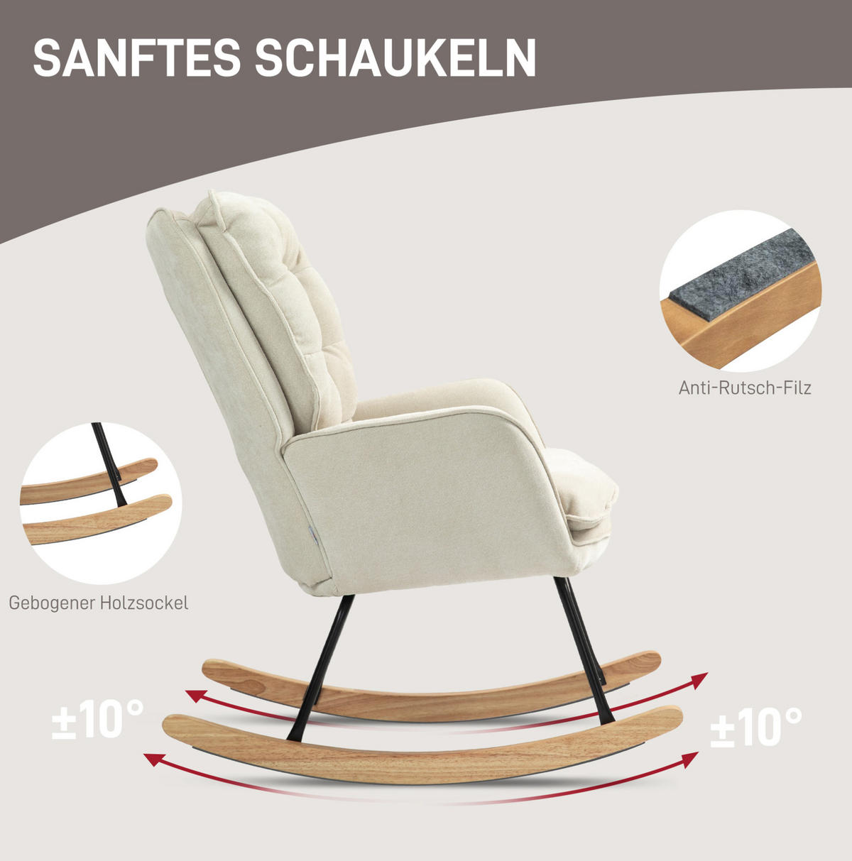 SCHAUKELSTUHL 71/98,5/97 cm mit Chenillebezug und Polsterung, bis 120 kg belastbar - Beige, Textil (98.5/97/71cm) - BEAOK