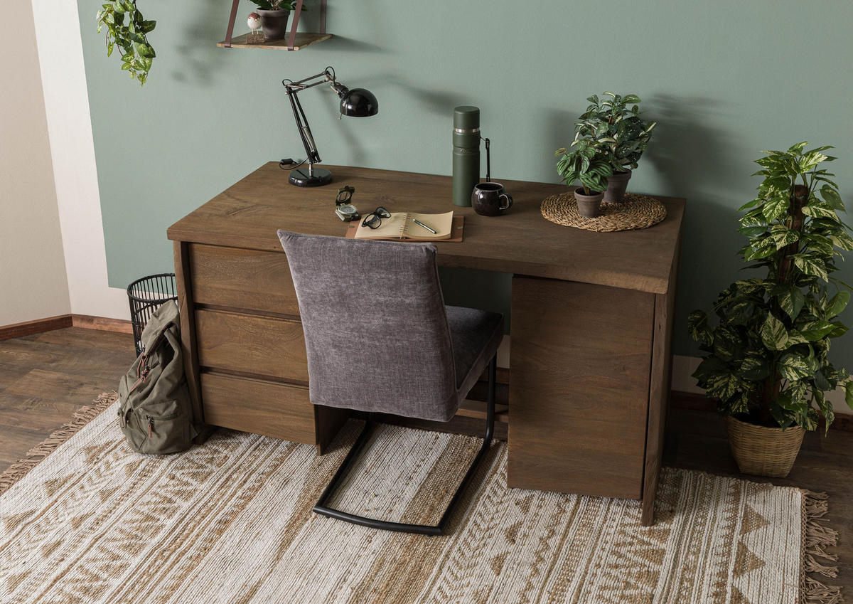 SCHREIBTISCH Mango 150x75x78 braun geölt / sandgestrahlt PURE MANGO #110 - Braun, Holz (75/150/78cm) - Massivmoebel24