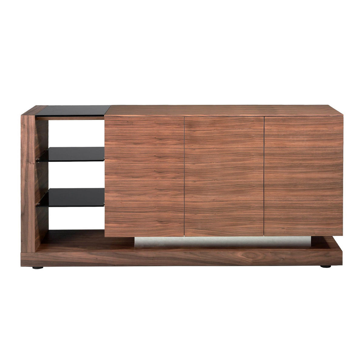 SIDEBOARD Sideboard Nussbaum, gebürsteter Stahl und schwarze Glasplatte 170/40/83 cm - Walnussfarben/Schwarz, Holz (170/83/40cm) - ANGEL CERDA