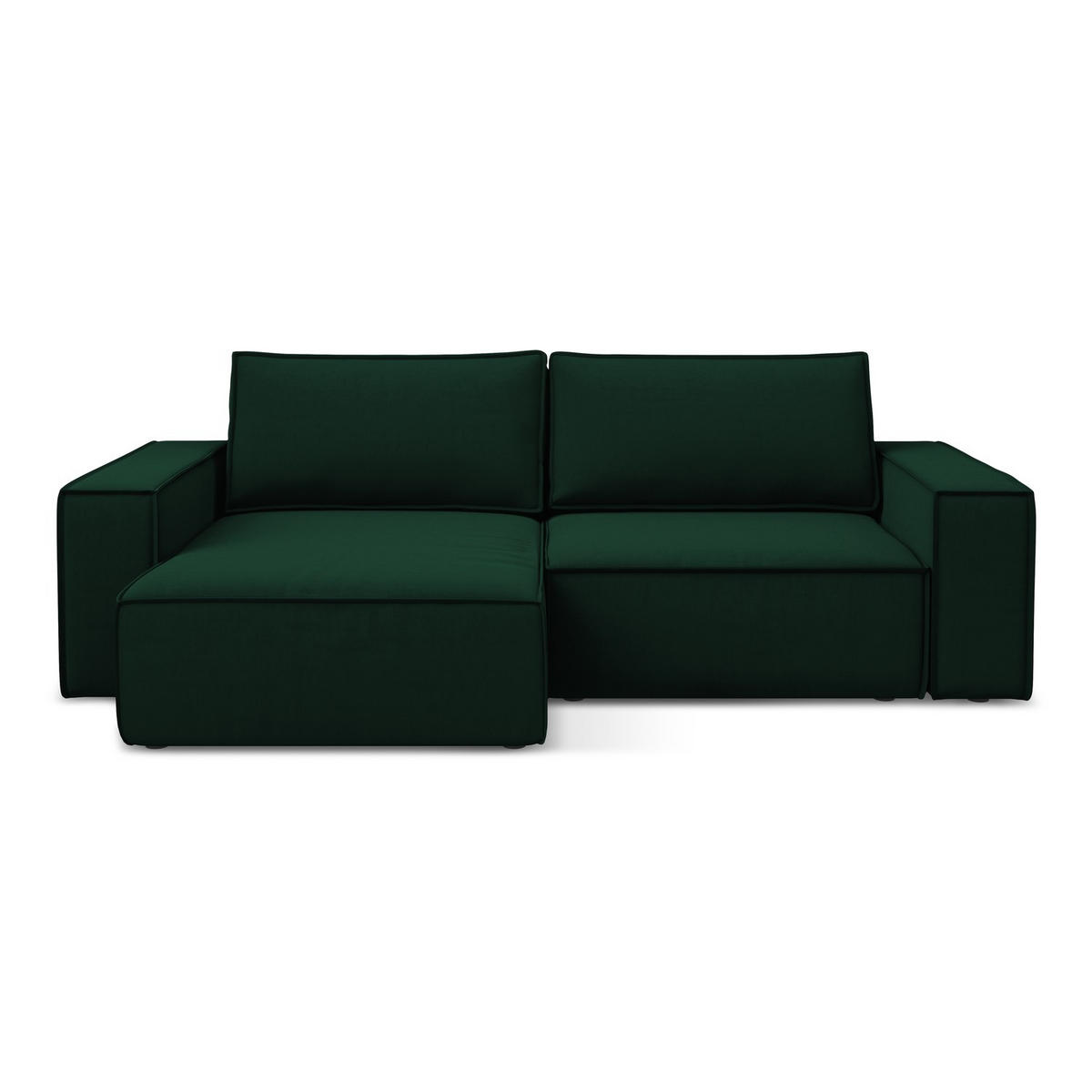 ECKSOFA mit Schlaffunktion Samt Stoff Grün - Dunkelgrün/Schwarz, Kunststoff/Textil (148/257cm) - LaMiaSofa