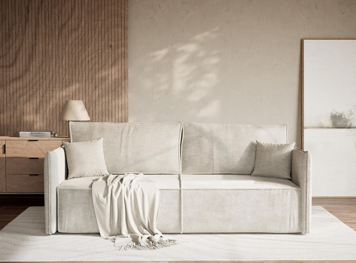 SOFA MIT SCHLAFFUNKTION Obra Grau Chenille-Stoff - Schwarz/Grau, Holz/Holzwerkstoff (220/70/107cm) - Maison de Reve