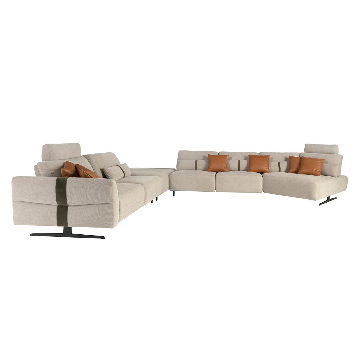 ECKSOFA Modulares Relax-Sofa mit Chaiselongue rechts, Stoff in Sandfarbe 500/305/87 cm - Sandfarben/Schwarz, Textil (500/305cm) - ANGEL CERDA