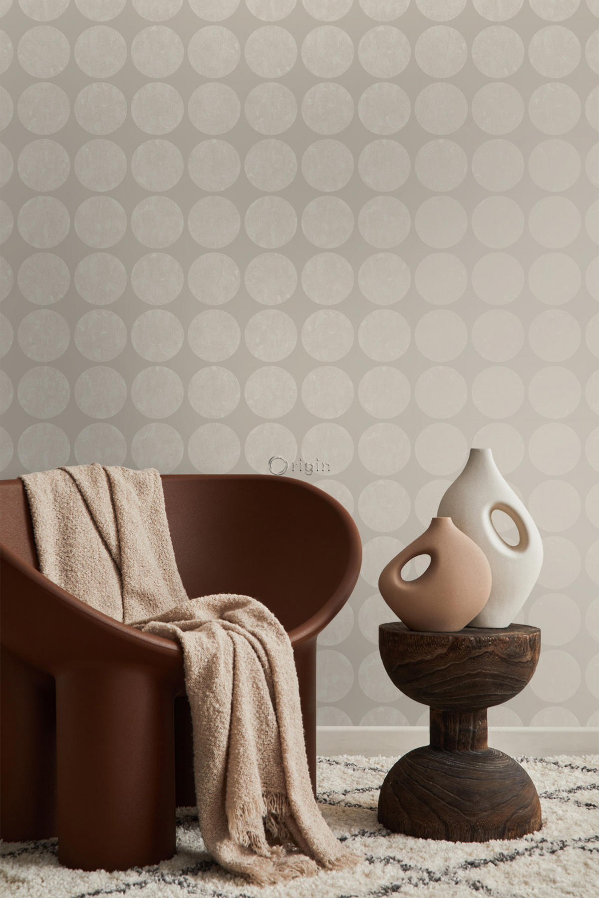 TAPETE große verwitterte Kugeln 53 cm x 10.05 m - Braun, Papier (53/1000cm) - Origin Wallcoverings