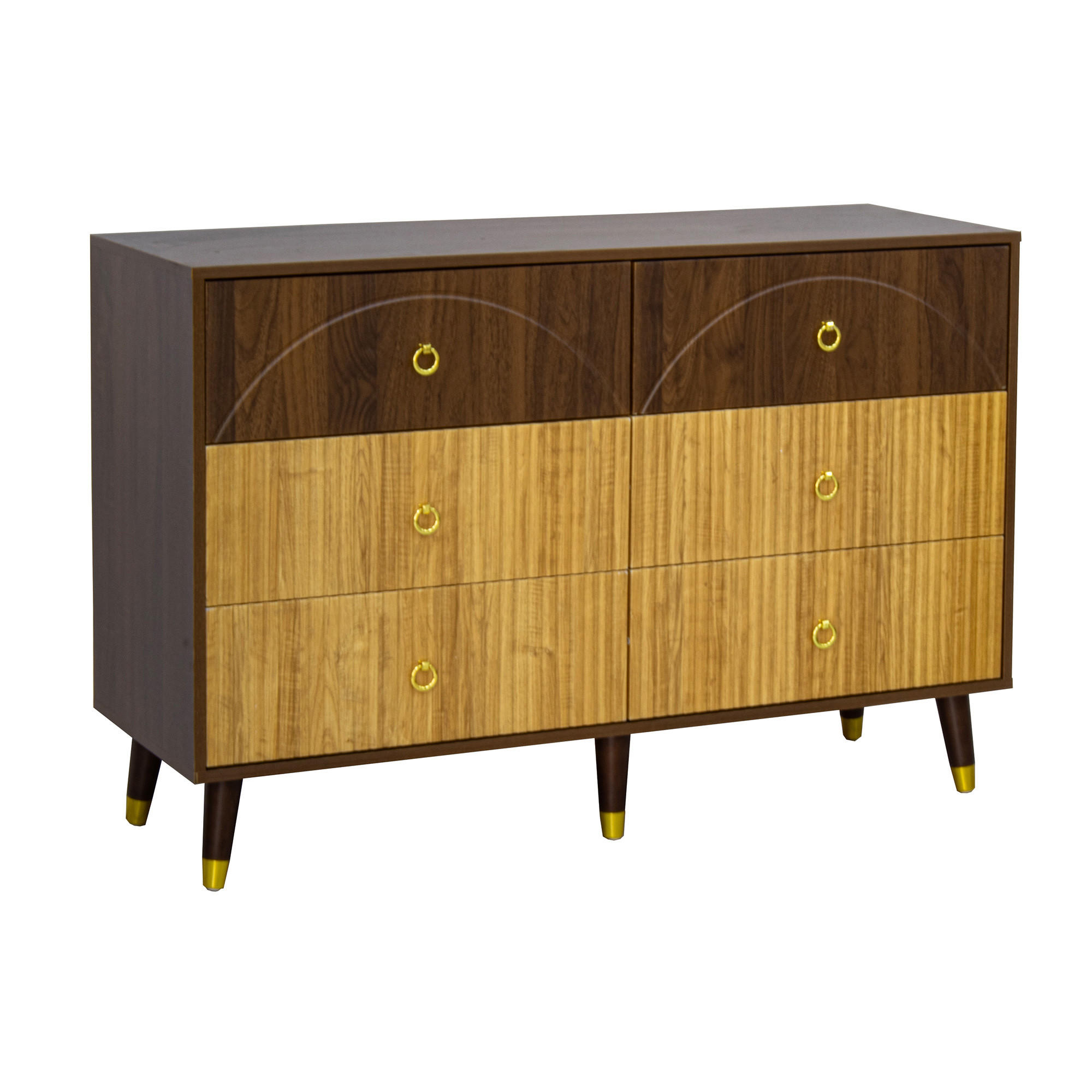 SIDEBOARD 120cm in Dunkelbraun & Natur mit 6 Schubladen - Eichefarben, Holzwerkstoff (120/81/40cm) - Urban Meuble