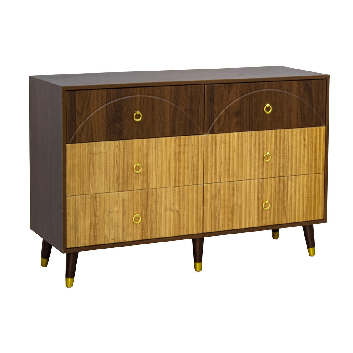SIDEBOARD 120cm in Dunkelbraun & Natur mit 6 Schubladen - Eichefarben, Holzwerkstoff (120/81/40cm) - Urban Meuble