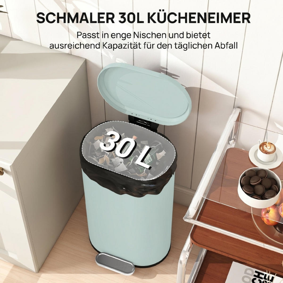 ABFALLEIMER - Grün, Metall (31/61/36.5cm)