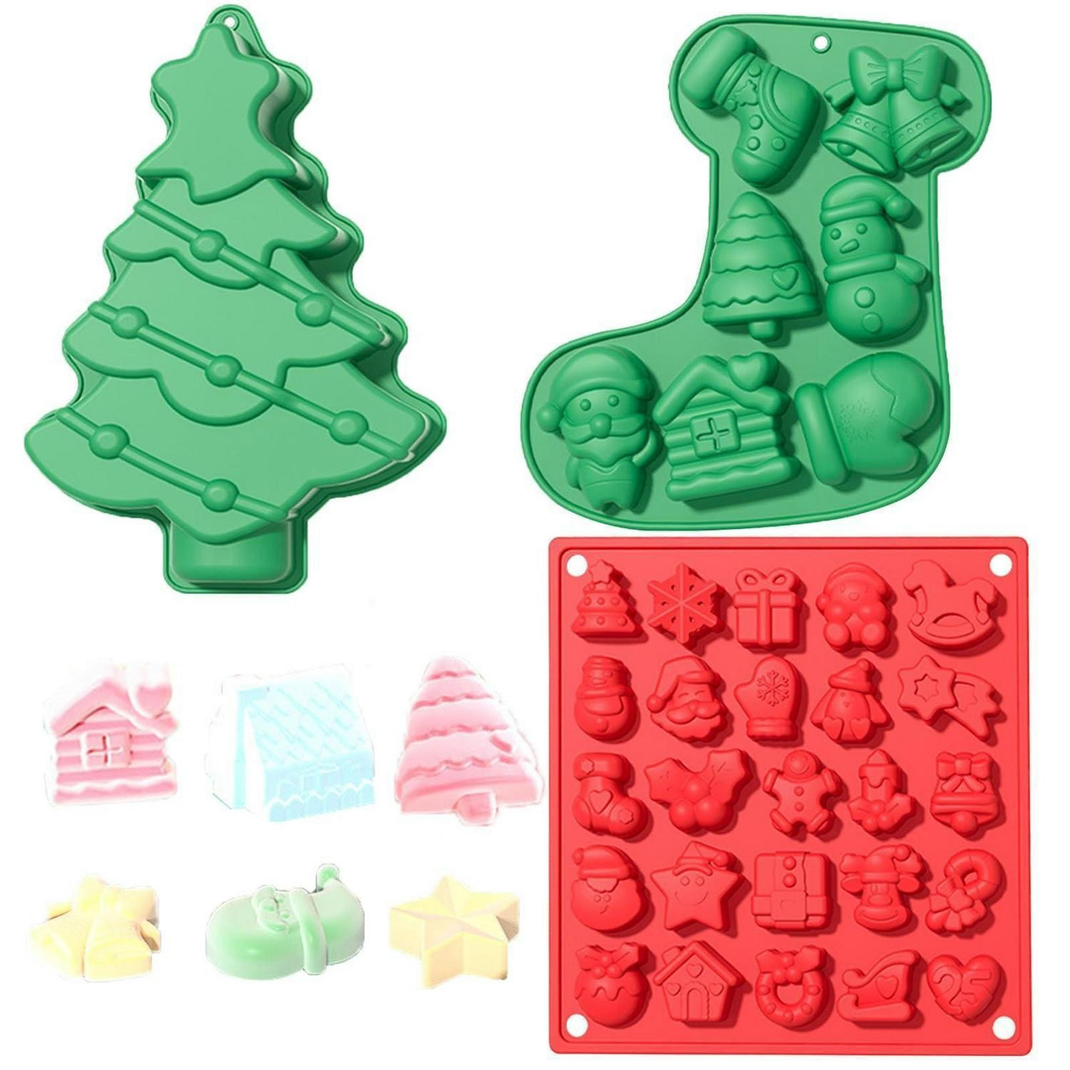 SCHOKOLADENFORM 3-teiliges Set Silikon Weihnachten - Grün, Kunststoff