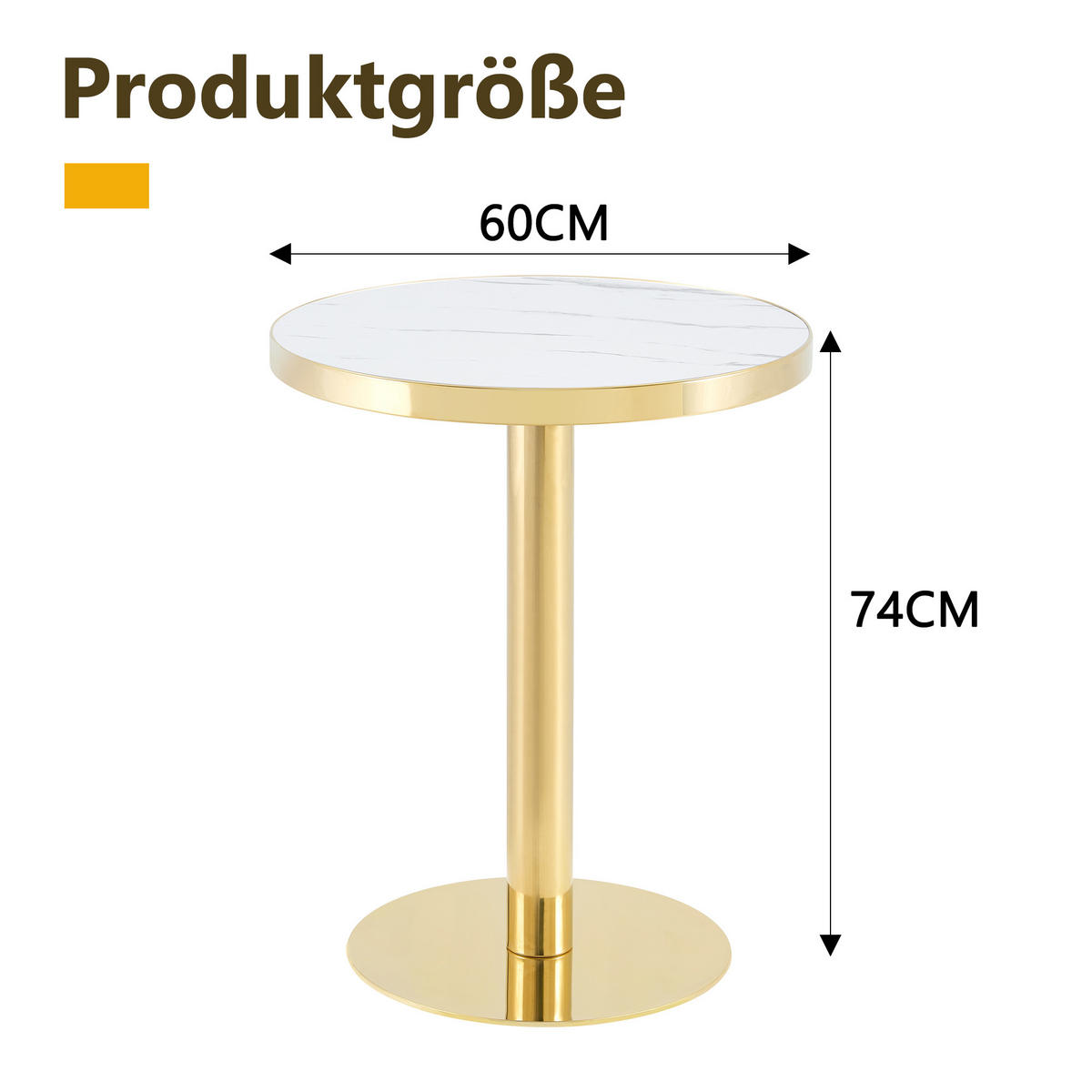 COUCHTISCH Beistelltisch rund mit Marmoroptik und Gold Edelstahlfuß, UV Beschichtung, kompakt Wohnzimmer Büro modern - Goldfarben/Weiß, Holzwerkstoff/Metall (60/60/74cm) - EVRYAE