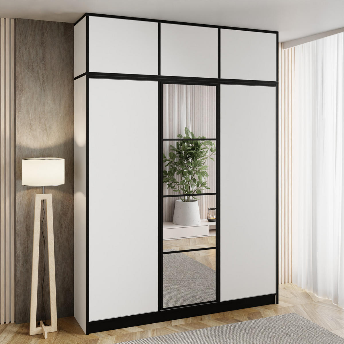 DREHTÜRENSCHRANK EDEN MIT AUFSATZ 3D weiß - Weiß, Holzwerkstoff (157/247/39cm) - Kier Furniture
