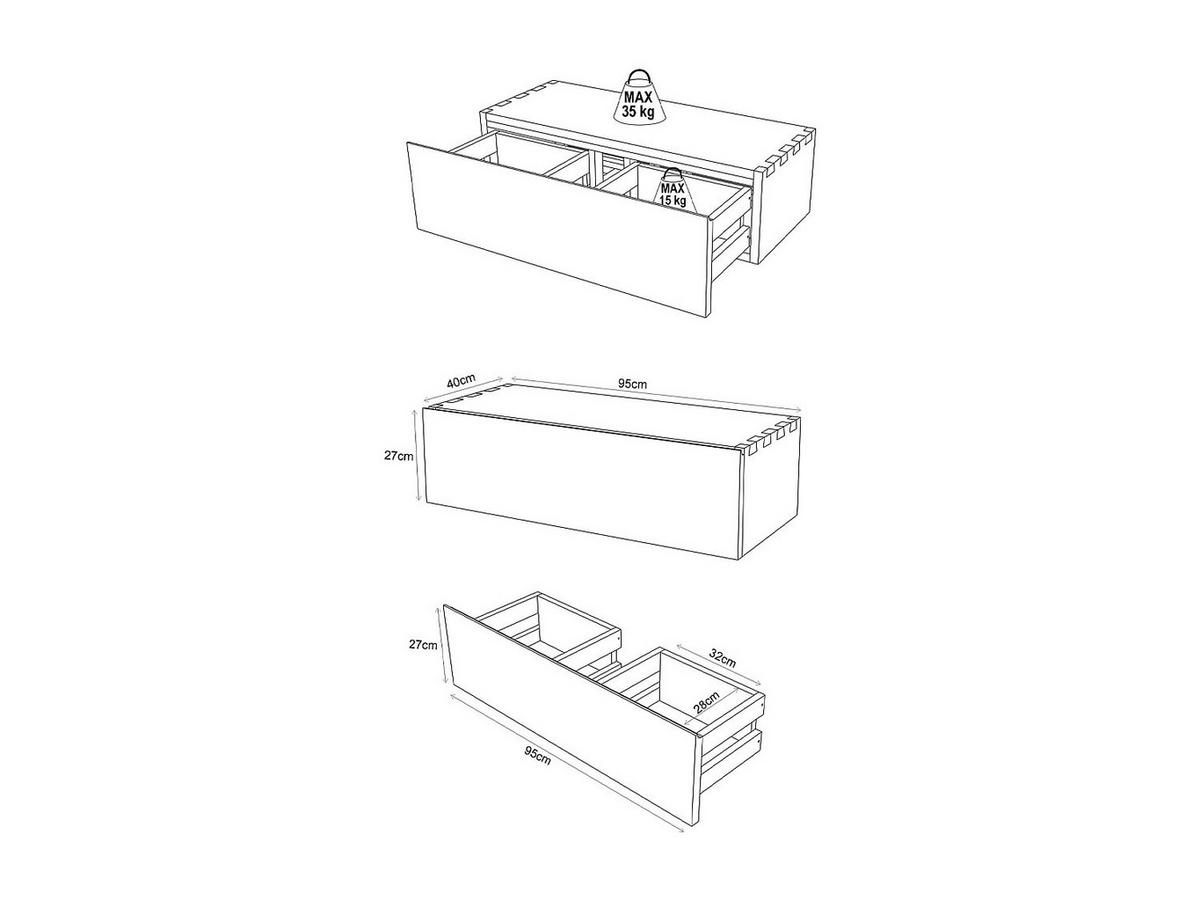 WASCHBECKENUNTERSCHRANK - 95cm x 40cm - Mindiholz - naturfarben hell - TIDORE - Naturfarben, Holz (95/27/40cm) - Vente-Unique