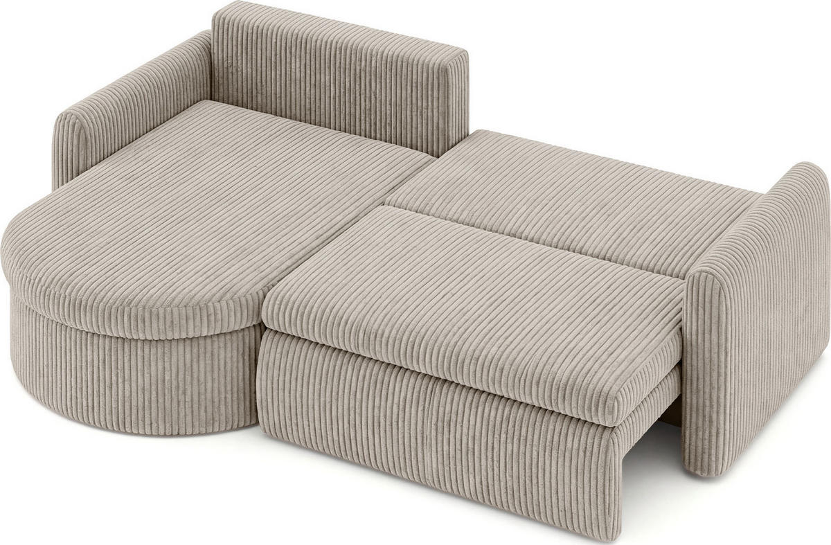 ECKSOFA Cora mit Schlaffunktion & Stauraum, Universell Rechts/Links, Beige Cord Chenille 260/82/160 cm - Beige/Schwarz, Kunststoff/Textil (250/160cm) - WFL GROUP