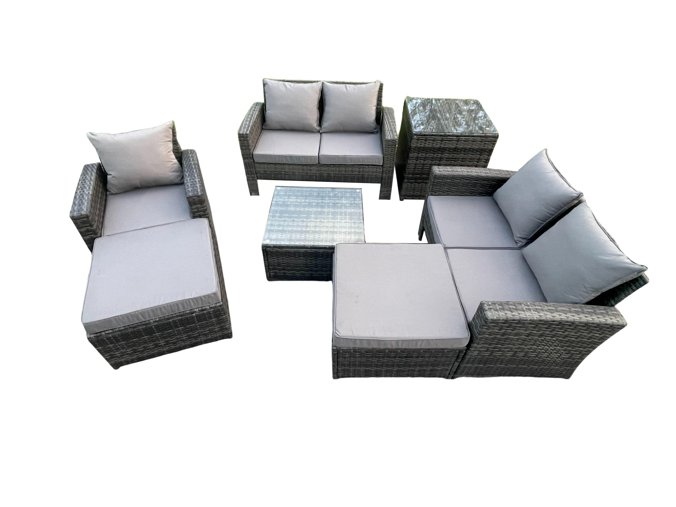 GARTENSOFA Hohe Rückenlehne Polyrattan Dunkelgrau 7-Sitzer - Dunkelgrau, Metall - Fimous