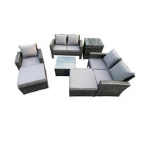 GARTENSOFA Hohe Rückenlehne Polyrattan Dunkelgrau 7-Sitzer - Dunkelgrau, Metall - Fimous