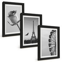 BILDER SET 3er Set - 20x30 cm Schwarzer Rahmen - Rose Eiffelturm Riesenrad - Schwarz, Kunststoff (20/30cm) - TULUP