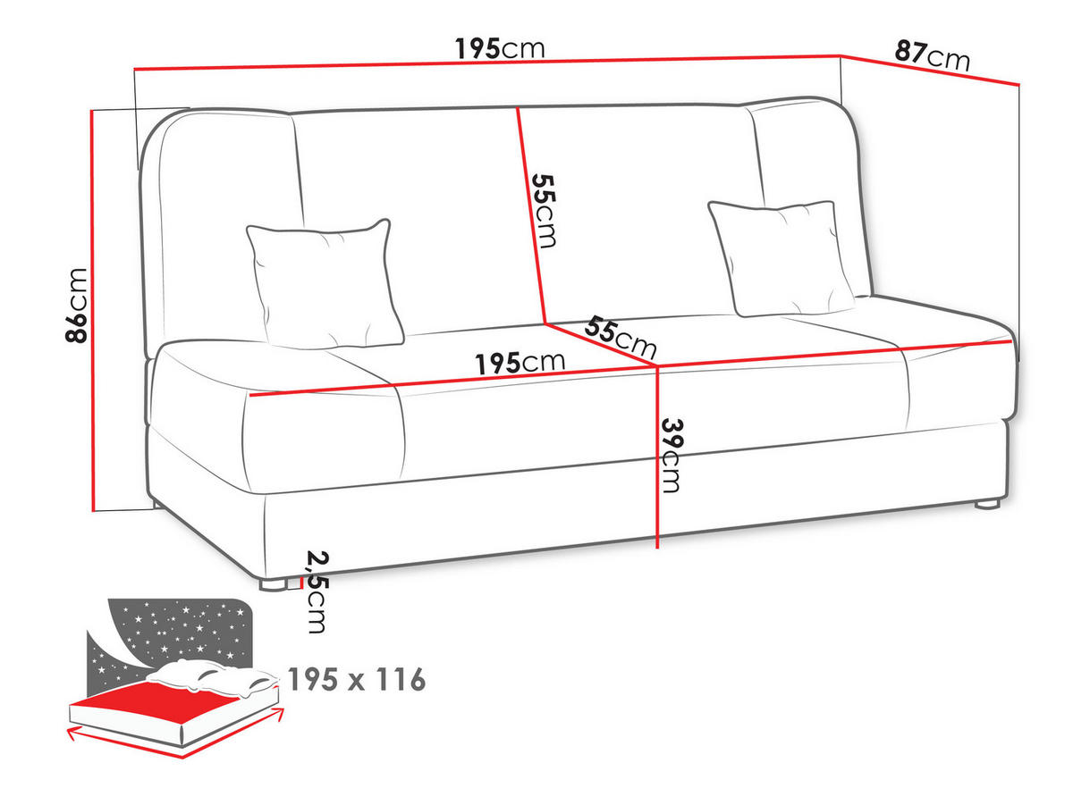 SCHLAFSOFA Jonas Cord - Rosa, Holz/Textil (195/86/87cm)