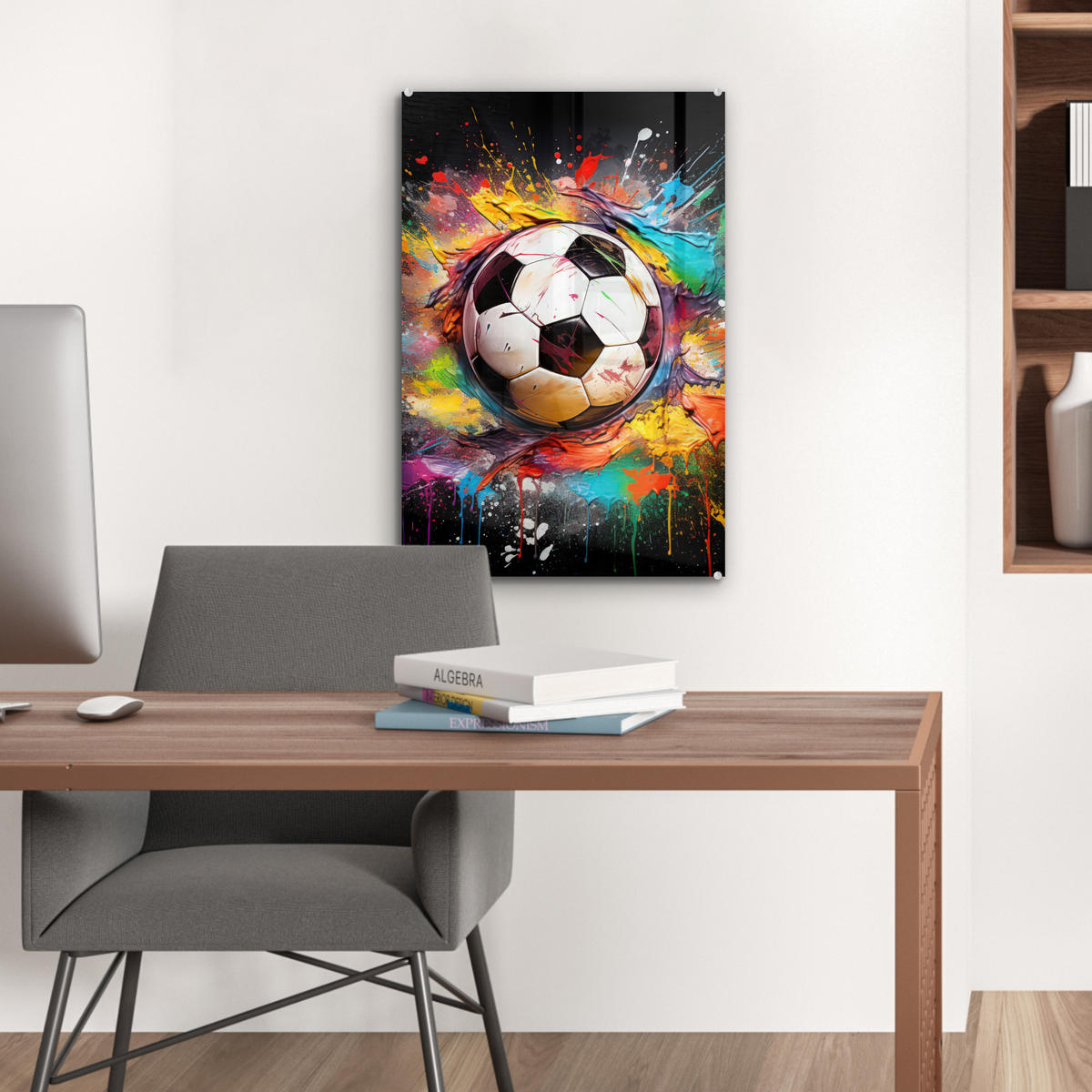 ACRYLGLASBILD Fußball - Farbe - Farben - Schwarz - Weiß 40x60 cm - Weiß, Glas (40/60cm) - MuchoWow