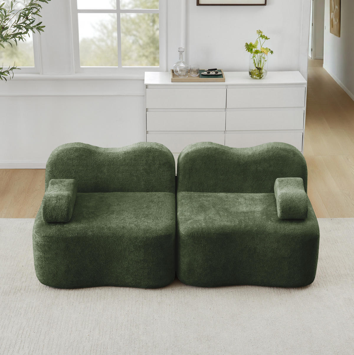 SOFA modular in Wellenform Samt Grün - Grün, Holzwerkstoff (98/70/192cm) - Meubliv