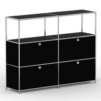 HOCHSCHRANK, 2 offene Fächer, 4 Klappen, Breite 152 cm, Schwarz - Chromfarben/Silberfarben, Metall (40/118/152.2cm) - Versee