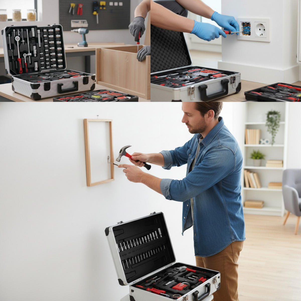 WERKZEUGSET – 187-teiliges All-in-One Heimwerker Set mit Aluminium-Trolley, Robustes CR-V Werkzeug für Reparaturen, Wartung & DIY - Silberfarben/Schwarz, Metall (17/35.4/45.2cm) - Kinzo