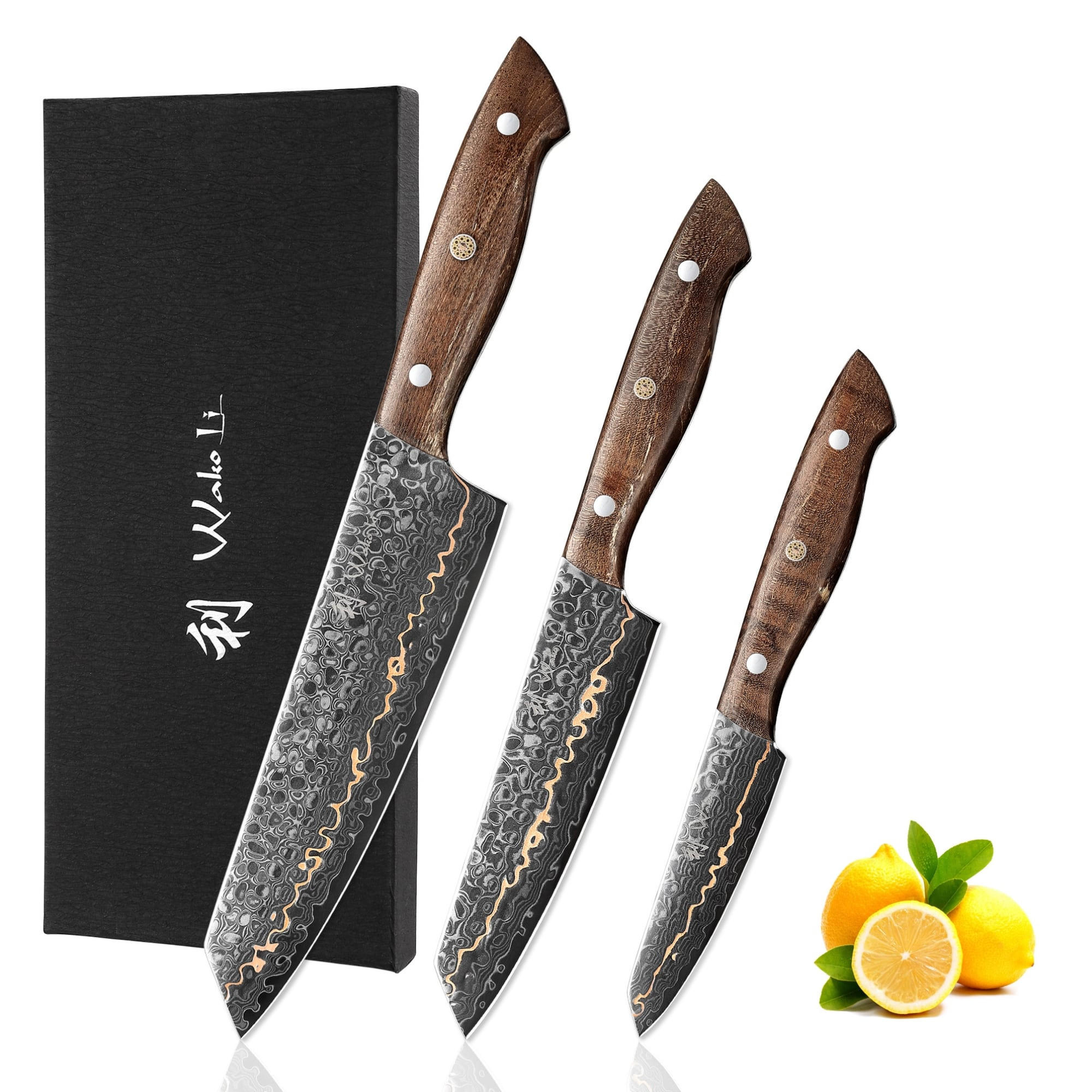 MESSERSET 3-tlg. 9-18 cm - Ahornfarben, Holzwerkstoff/Metall - Wakoli