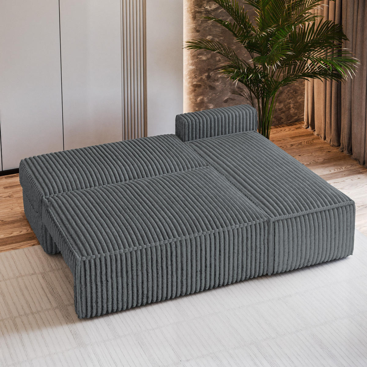 ECKSOFA BRISO T Grau Kordstoff mit Schlaffunktion - Dunkelgrau, Holz (200/140cm) - MASSENO