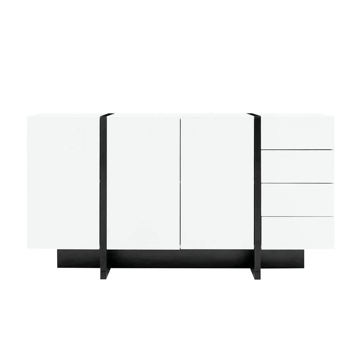 SIDEBOARD 150/40/80,5 cm mit 2 Türen, 4 Schubladen und Hochglanz-Oberfläche aus MDF und Holzwerkstoff, Weiß/Schwarz - Weiß, Holzwerkstoff (150/80.5/40cm) - Redom