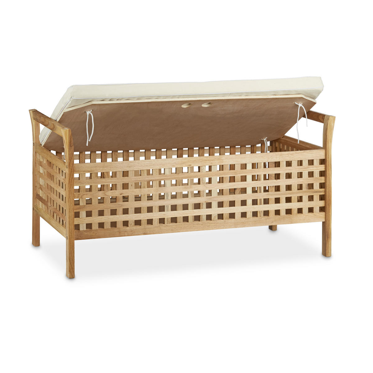 SITZBANK - Hellbraun, Holz/Textil (92.6/46.5/49cm) - Relaxdays