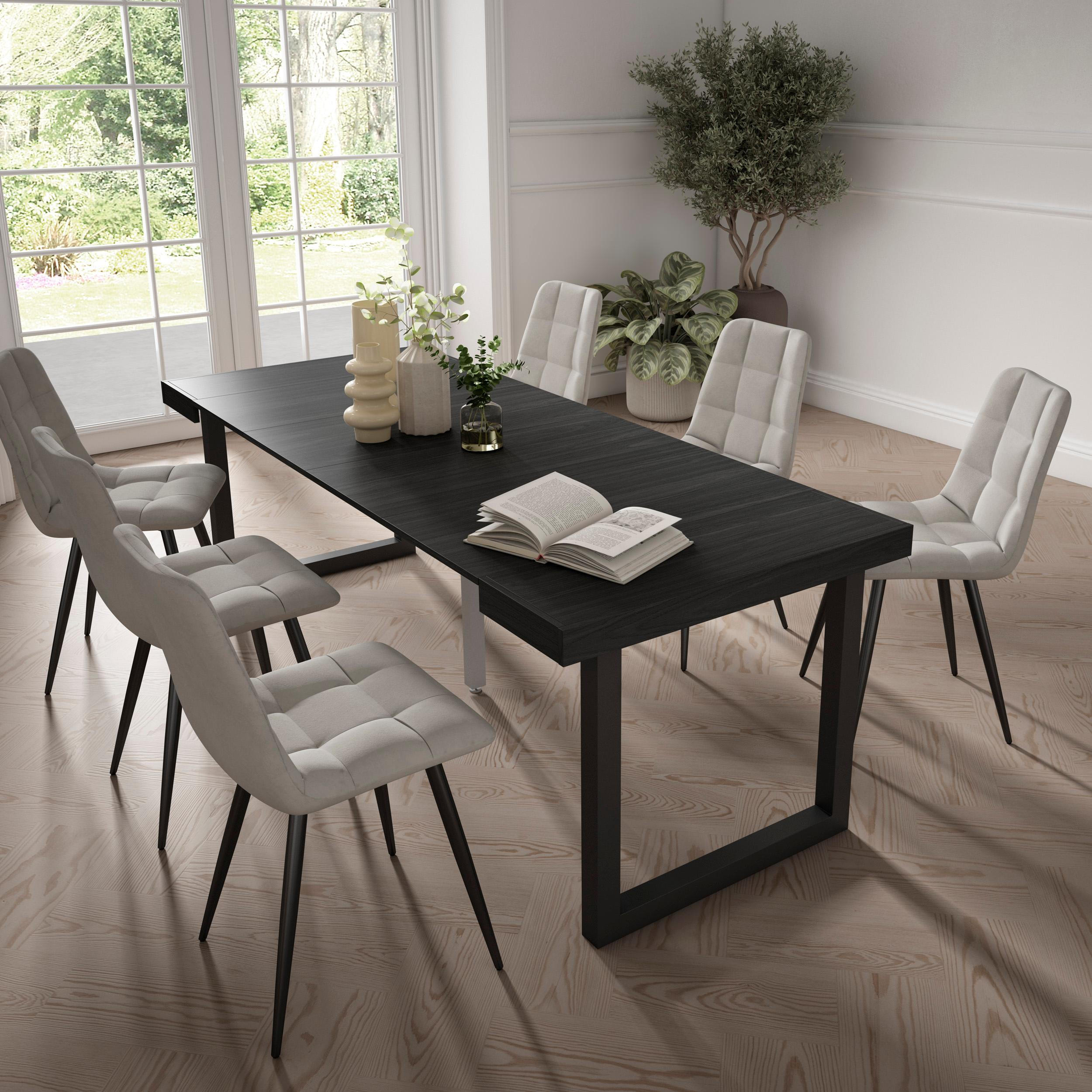 KONSOLENTISCH ausziehbar 58 bis 222cm, für 10 Gäste, schwarz, 90/58/73cm - Schwarz, Holzwerkstoff (90/222/73cm) - Skraut Home