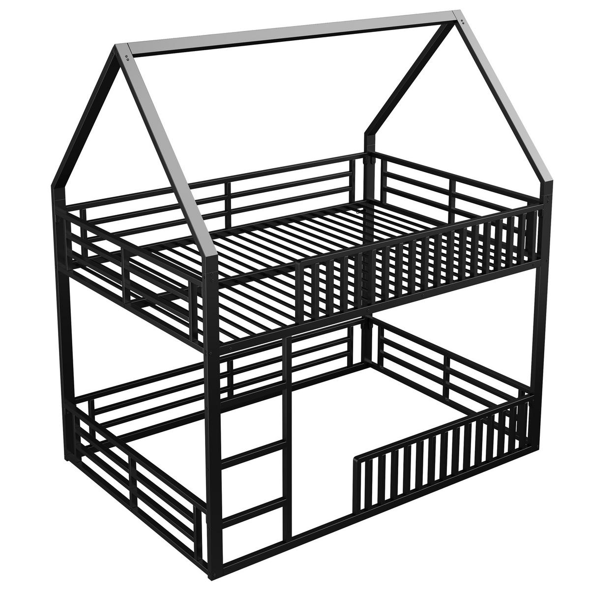 ETAGENBETT Haus 140x200cm Schwarz mit LED-Licht - Schwarz, Metall (140/200cm) - ComfortXL