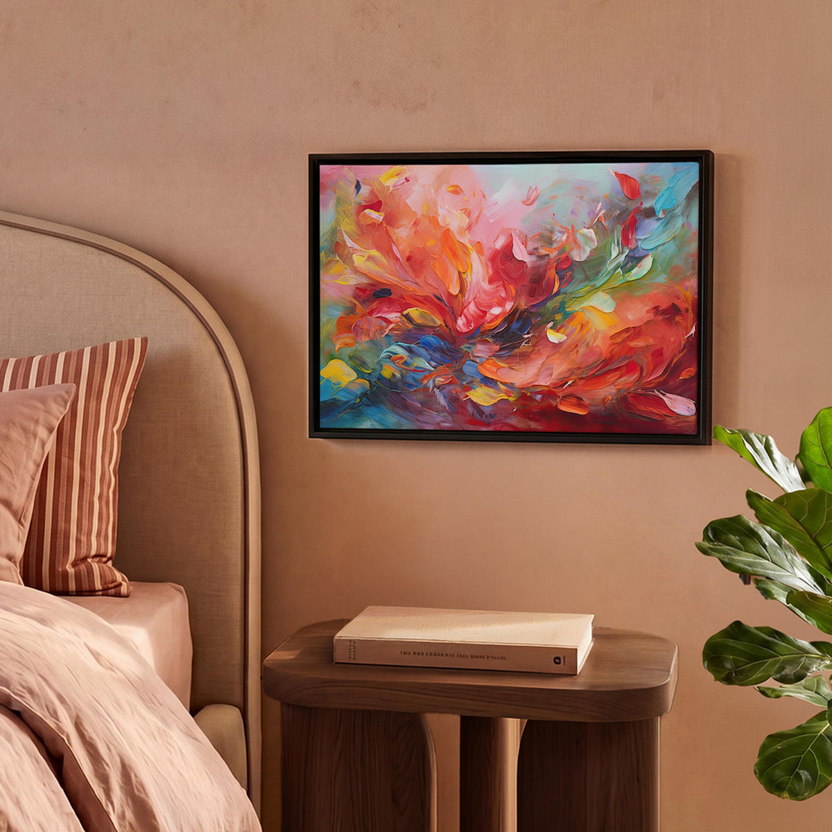 LEINWAND Bilder mit Rahmen - Ölgemälde - Kunst - Abstrakt - Farbenfroh - 40x30 - Altrosa, Textil (40/30cm) - MuchoWow