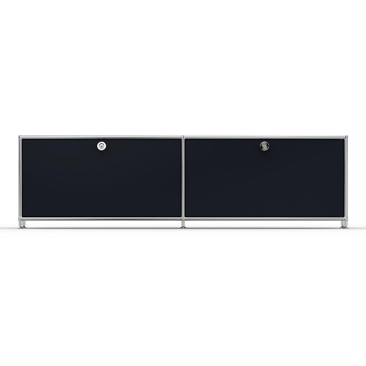 TV Board mit 2 Klappen & Schloss, Breite 152 cm, Graphitschwarz - Chromfarben/Silberfarben, Metall (40/43/152.2cm) - Versee
