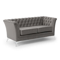 CHESTERFIELD-SOFA 2-sitzer Whitby Grau Samt mit silbernen Füßen - Silberfarben/Grau, Holz/Textil (175/78/82cm) - S-Style Möbel