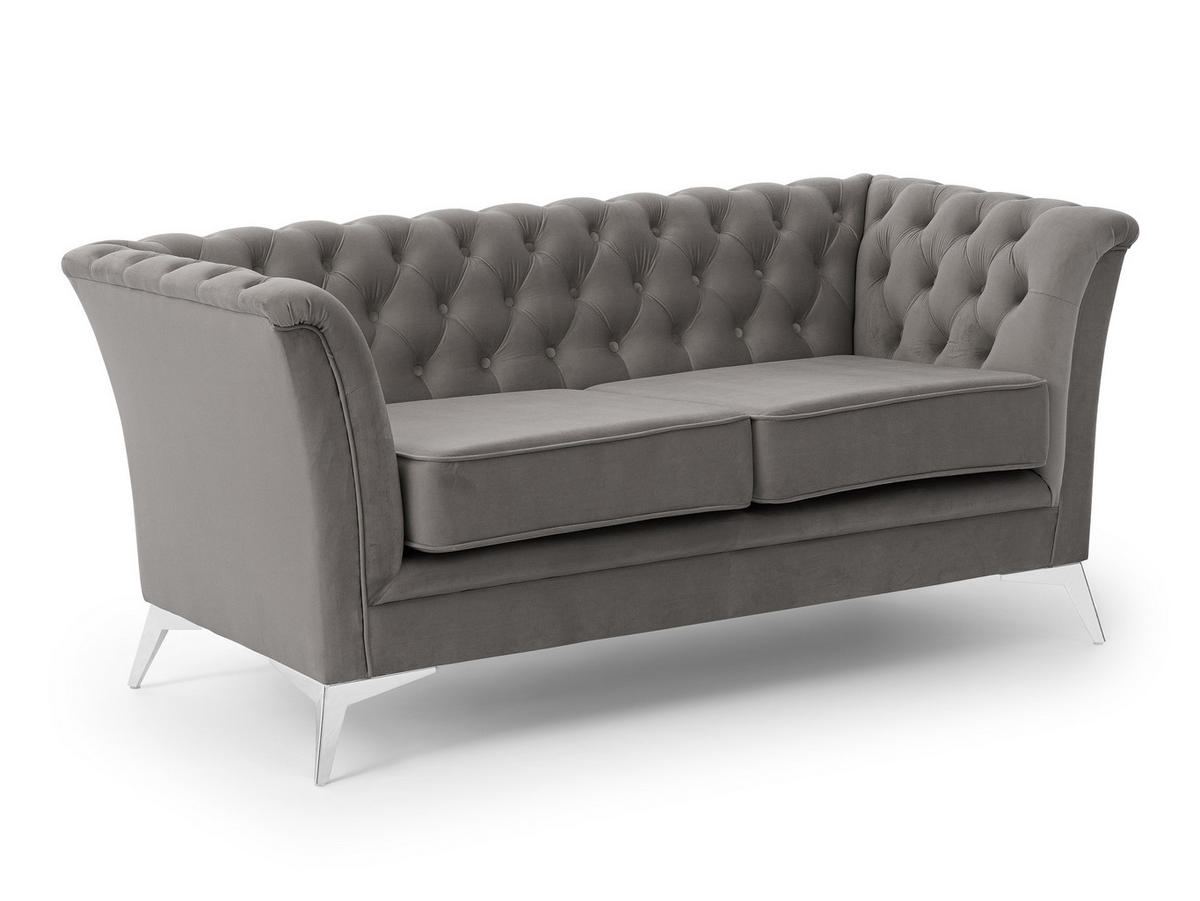 CHESTERFIELD-SOFA 2-sitzer Whitby Grau Samt mit silbernen Füßen - Silberfarben/Grau, Holz/Textil (175/78/82cm) - S-Style Möbel