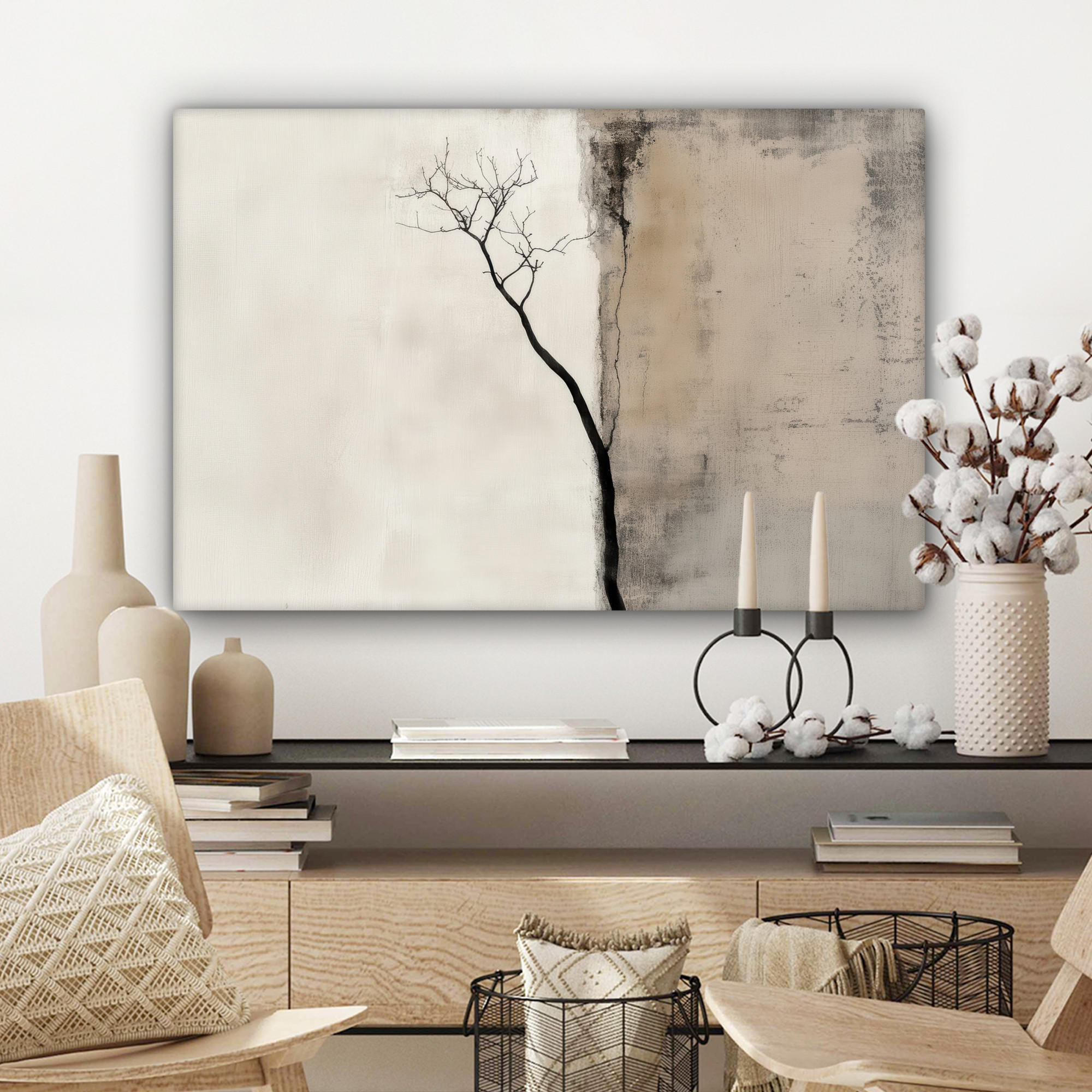 LEINWANDBILD Wabi sabi - Pflanze - Beige Wanddeko 90x60 cm - Taupe, Textil (90/60cm) - MuchoWow