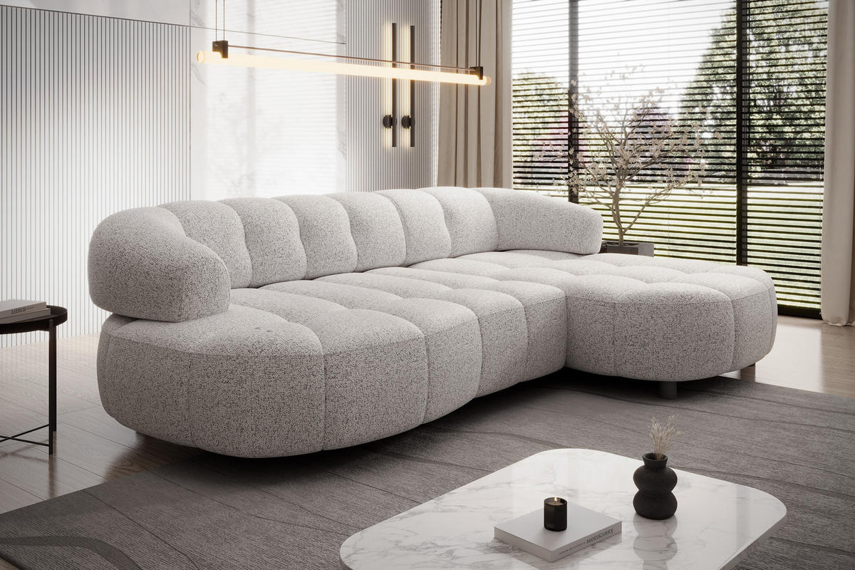 ECKSOFA Wesper S – Eckcouch mit Elektrischer Sitzverstellung, L-förmig, Freistehend, Relaxfunktion, 183x284x79 cm – Rechte, Asche - Silberfarben, Holz/Textil (284/113cm) - DomoHome